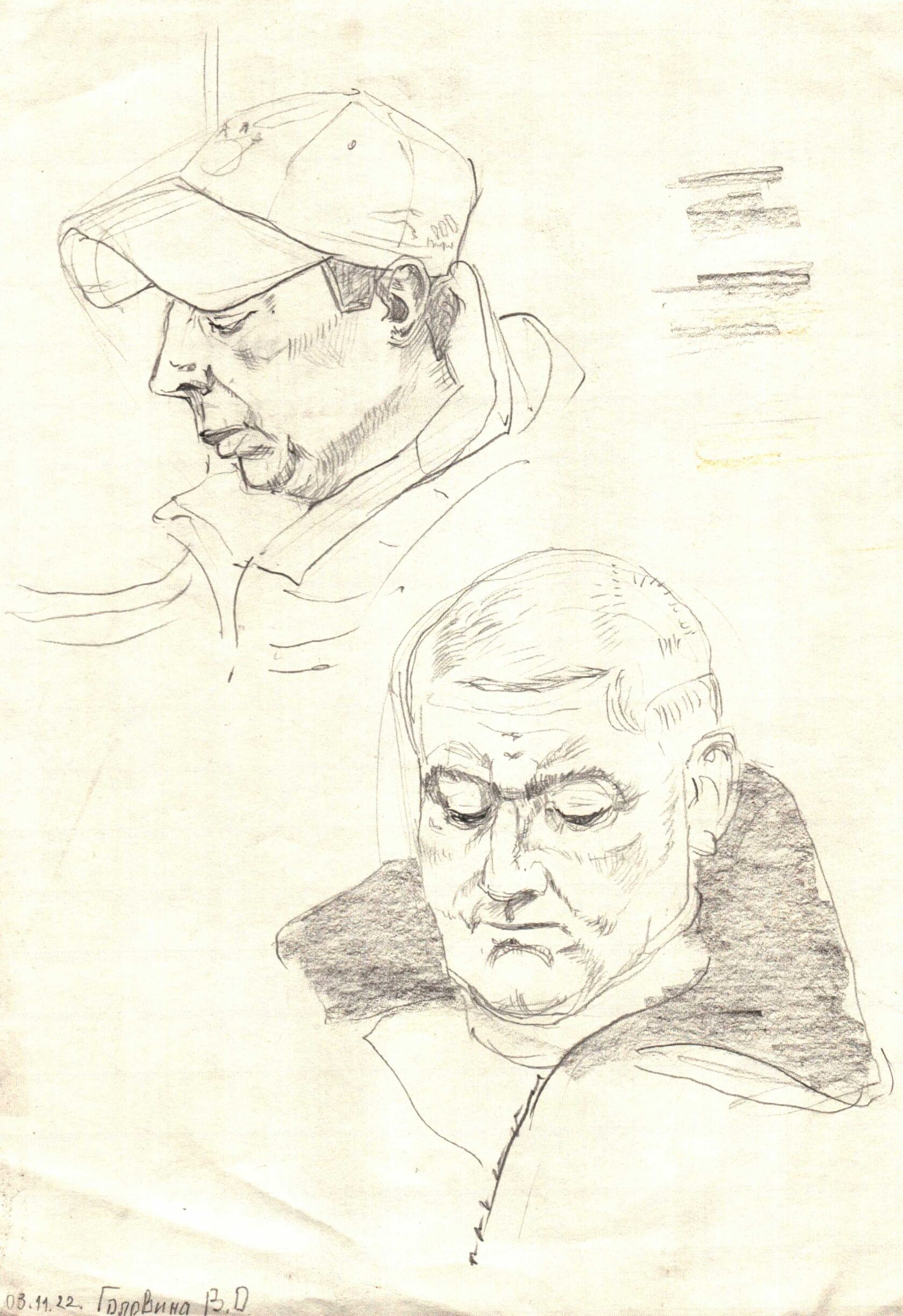 Sketches of heads on the train